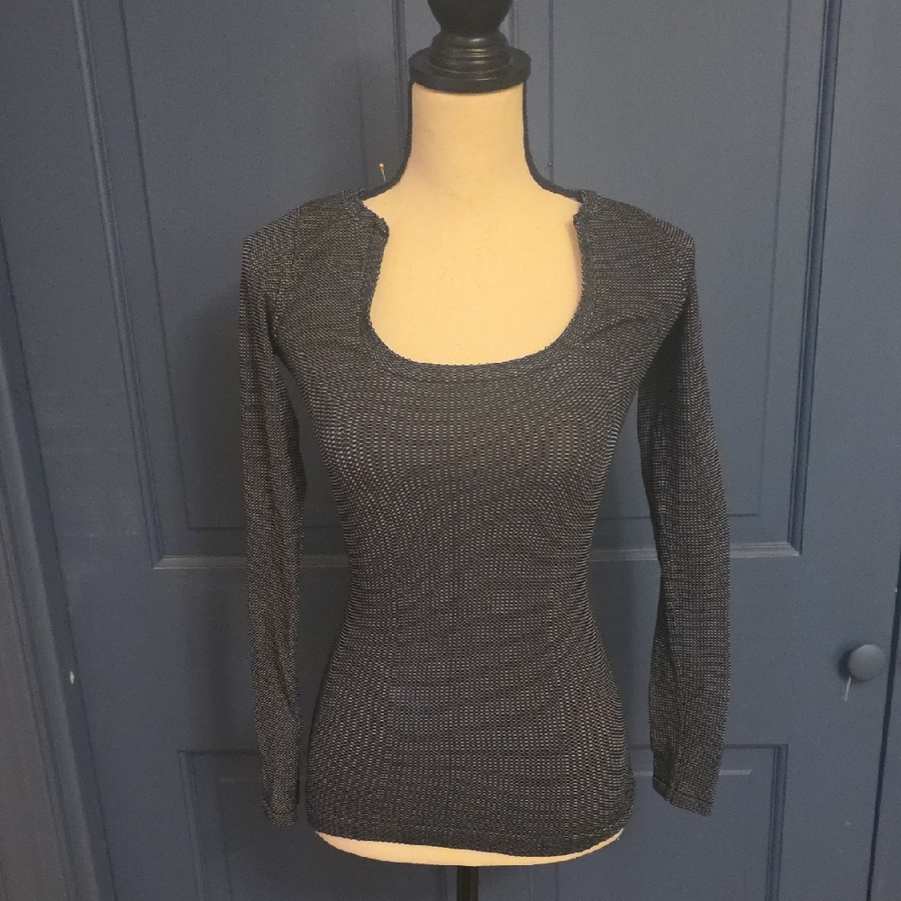 Buy 2 Get 1 Free NWOT Free People Black  Grey Long Sleeve Scoop Neck Top sz M/L